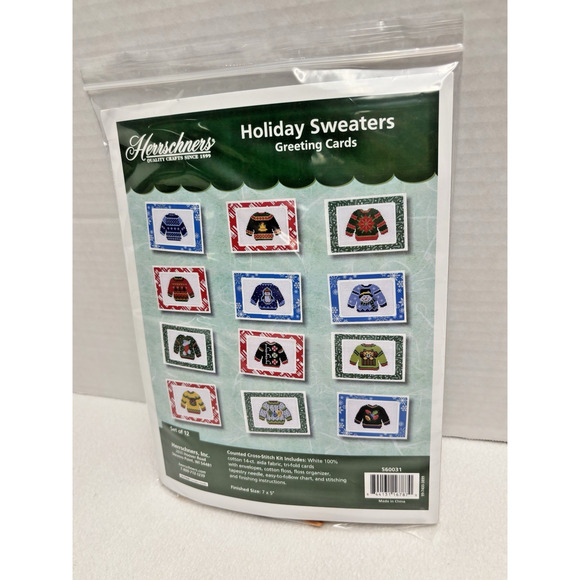 Herrschners "HOLIDAY SWEATERS" Greeting Cards Set of 12 Cross Stitch Kit - Picture 1 of 8